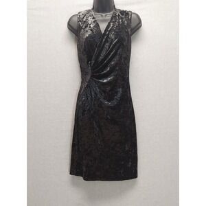 Elie Tahari Y2K Sleeveless Shimmer Velvet Dress S Black Faux‎ Wrap Bodycon Glam